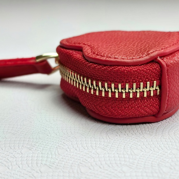 Burgundy Red Leather Heart Coin Purse Keychain Zipper Mini Pouch New - Picture 6 of 10